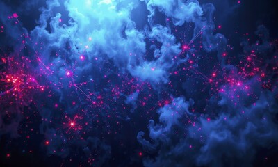 Artwork Depicting Cosmic Nebula-Like Swirling Clouds Of Blue, Purple, And Red Stars With A Vibrant, Dreamy Atmosphere