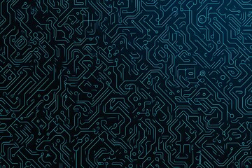 Fototapeta premium Abstract close-up of a glowing blue digital circuit board, showcasing intricate connections and technological design on a black background. 