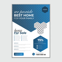 Professional a4 flyer design template. Real estate flyer design layout. Home sale a4 leaflet design.