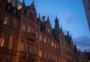 Obraz premium Historic European buildings with twilight sky