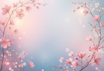Fototapeta premium Floral pink and blue background with bokeh lights