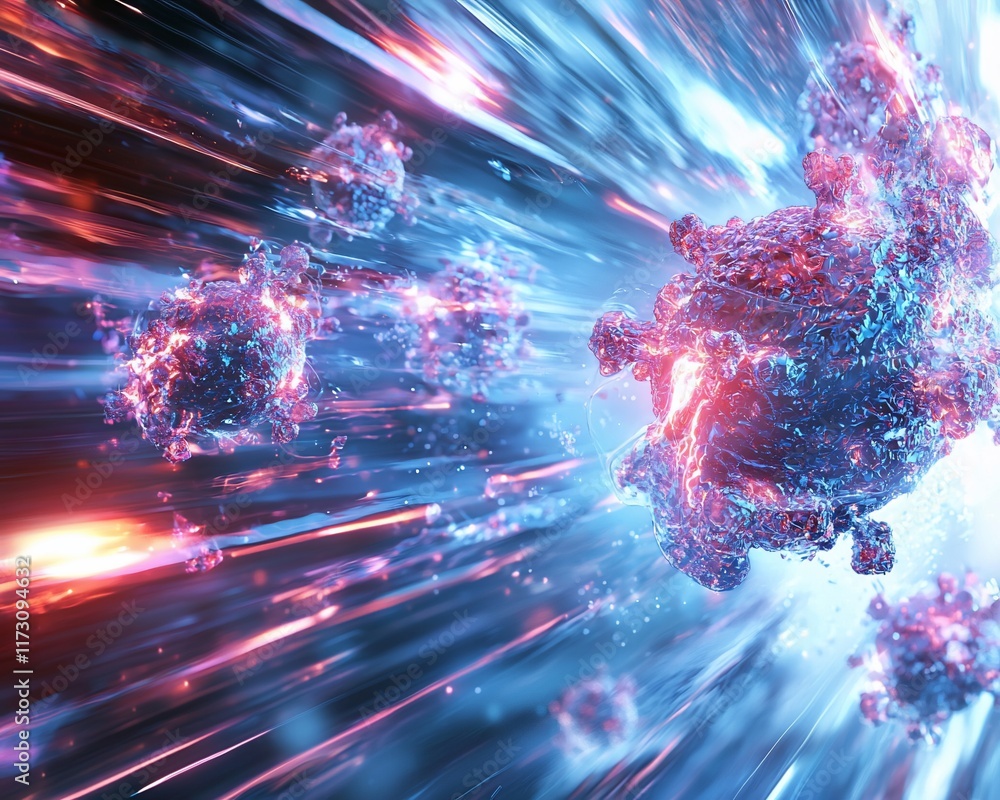 Poster abstract virus particles speeding through space.