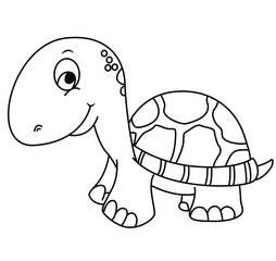 Fototapeta premium Cute cartoon hand drawn vector turtle coloring page.