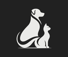 logo featuring the silhouette of a dog and a cat sitting side by side