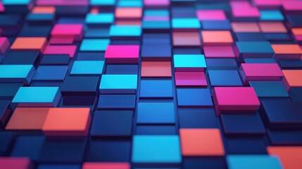 Vibrant abstract background featuring colorful square tiles arranged in a geometric pattern with shades of blue, pink, and purple. Cybersecurity,Audio Visual Content