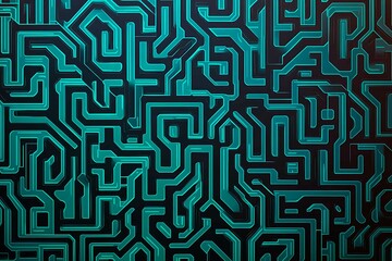 Abstract close-up of a glowing blue digital circuit board, showcasing intricate connections and technological design on a black background.

