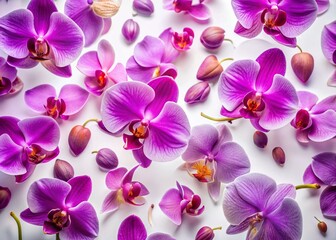 Aerial View of Delicate Purple Orchid Petals Isolated on White Background - Drone Photography