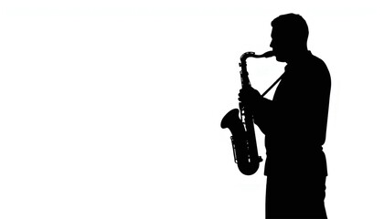 Fototapeta premium Silhouette of a saxophonist playing soulful melodies against a minimalist backdrop