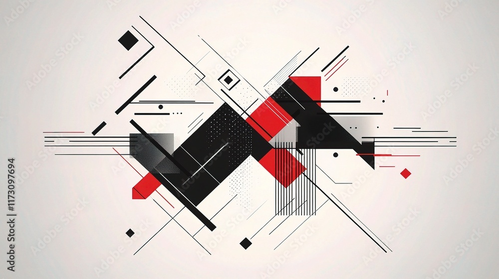 Poster abstract geometric design with sharp lines and angles in red and black