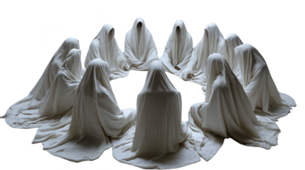 Ethereal Figures in White Drapery Gathered in a Circle