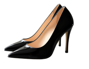 Pair of Stylish Black High Heels on a Transparent PNG Background for Fashion and Advertisement.