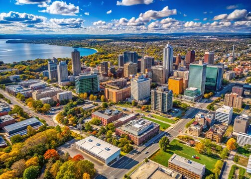 Aerial View of Hamilton Downtown Skyline, Ontario, Canada