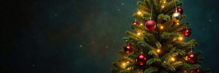 Tall fir tree with golden lights and ornaments, tree, lights,