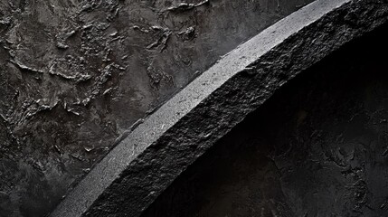 Close-up of textured dark surfaces with curved lines and rough patterns.