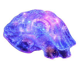 Fototapeta premium Futuristic glowing brain with detailed cybernetic features and advanced circuits isolated on a transparent background.