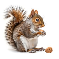 Obraz premium squirrel holding nut with fluffy tail