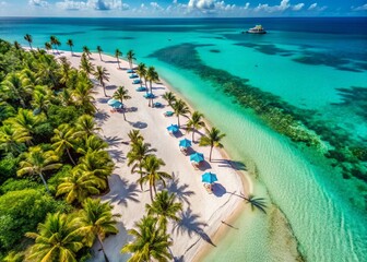Fototapeta premium Aerial View of Paradise Beach, Bahamas: Turquoise Waters & White Sand