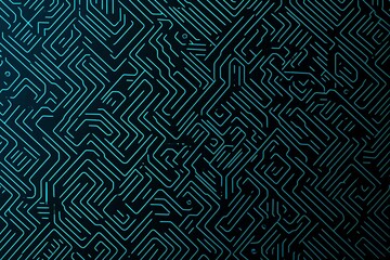 Abstract close-up of a glowing blue digital circuit board, showcasing intricate connections and technological design on a black background.
