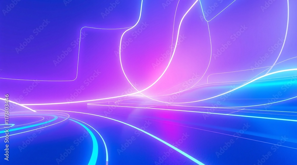 Poster neon glowing light trails in a surreal abstract background showcasing vibrant gradient colors and dy