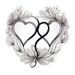 A minimalist line art illustration of two intertwined hearts with delicate floral accents and soft gradient shading, symbolizing love and connection

