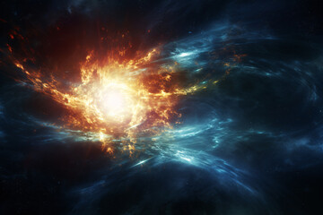 Bright Explosion of Cosmic Energy in Deep Space with Fiery Accents and Colorful Nebula Clouds Surrounding the Celestial Event