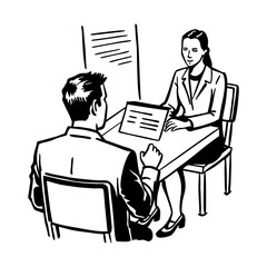 A hand drawn illustration depicting office discussion 
