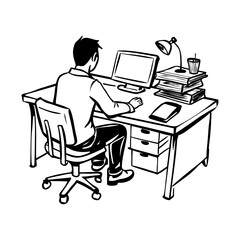 Employee desk doodle style illustration 
