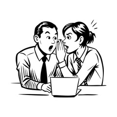Employees whispering office gossip, doodle illustration
