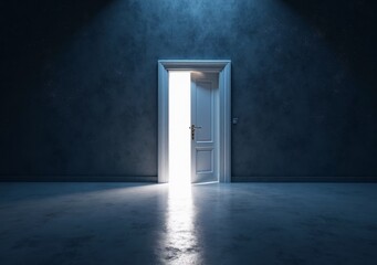 Light shining through an open door in a dimly lit room with a mysterious atmosphere