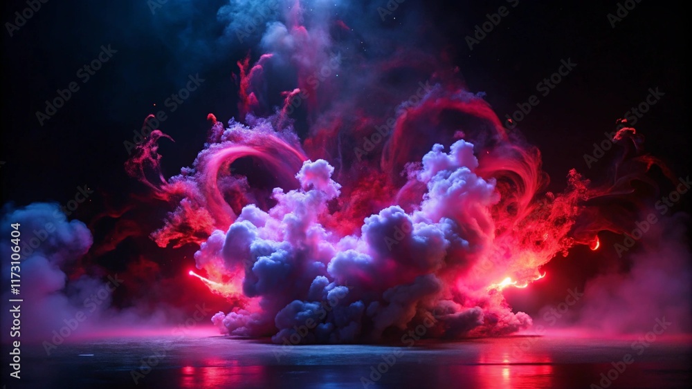 Poster a mesmerizing display of artificial magic smoke swirls and dances in a captivating red light against