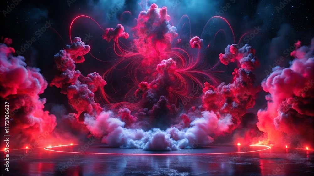 Poster a mesmerizing display of artificial magic smoke swirls and dances in a captivating red light against