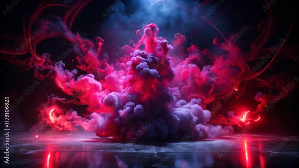 Poster a mesmerizing display of artificial magic smoke swirls and dances in a captivating red light against