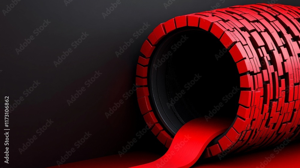 Poster abstract red flow: a mesmerizing abstract design featuring a red, cylindrical structure with a flowi