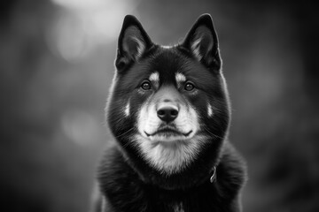 Fototapeta premium Akita at jungle against blurred monochrome style photography