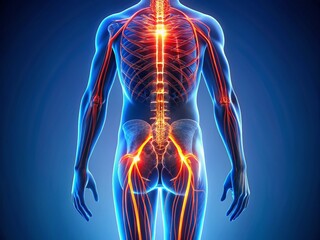 Aerial View Sciatica Pain: Lower Back, Hip, Leg Nerve Inflammation