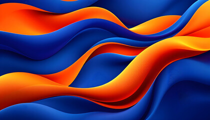Abstract waves with deep blue and vibrant orange glow, featuring smooth curves and futuristic texture. Perfect for background and wallpaper designs, emphasizing contrast, flow, and modern aesthetics.