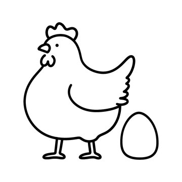 recommend clip art: 太った鶏と産みたての卵のラフな手描き線画イラスト　透過背景の切り抜き