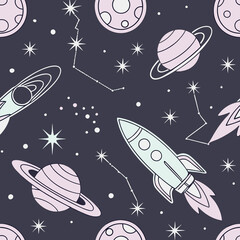 Naklejka premium seamless pattern with rocket and stars