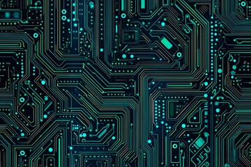 Abstract close-up of a glowing blue digital circuit board, showcasing intricate connections and technological design on a black background.
