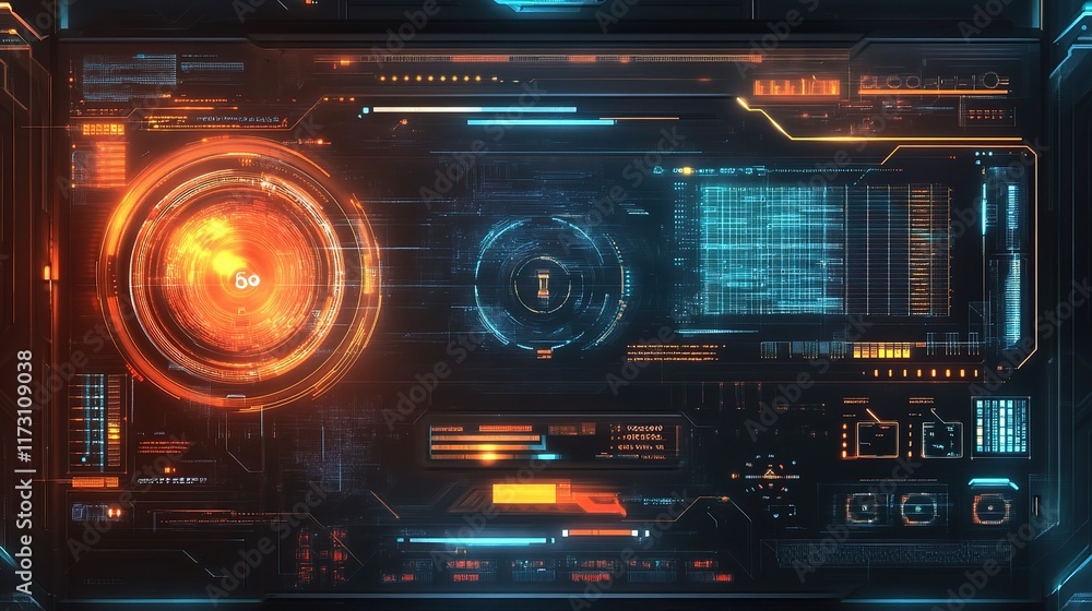 Poster abstract technology interface with glowing light patterns and effects