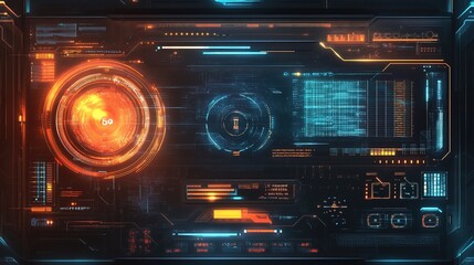 Obraz premium Abstract Technology Interface with Glowing Light Patterns and Effects