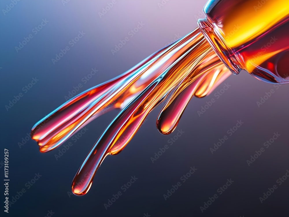 Poster abstract image of orange liquid flowing from a bottle, creating elegant lines.