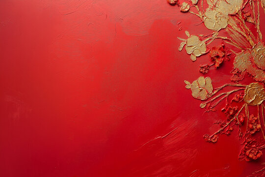 Chinese new year, red background with flowers