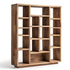 large wooden bookshelf with open shelves