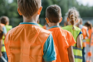 Elementary school students and teachers participating in organized emergency evacuation drill during morning hours, demonstrating critical safety protocols and disaster preparedness training