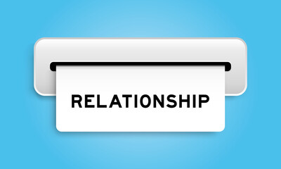 White coupon banner with word relationship from machine on blue color background