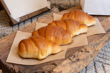 Salted bread on the wooden plate