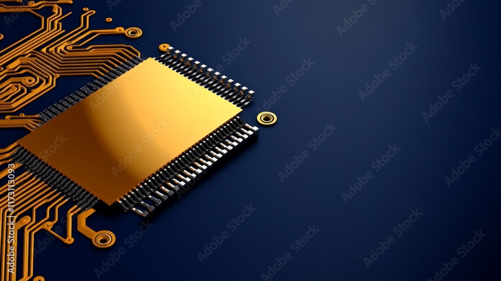 Poster golden processor on circuit board