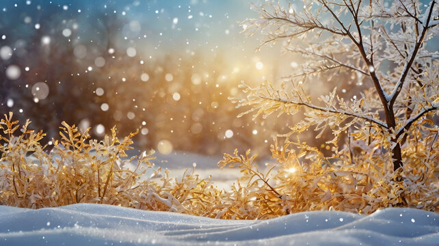 A serene winter landscape with snow-covered trees and a quiet, peaceful forest scene, capturing the essence of a cold, tranquil winter day