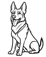 Cartoon Style Coloring Page of a German Shepherd for Kids